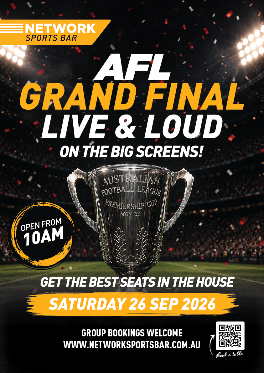 AFL Grand Final 2026 AFL Grand Final 2026 live and loud at Network Sports Bar, 99 Spencer Street Docklands, Saturday 26 September from 10am, with big screens and Carlton Draught Tank Beer.